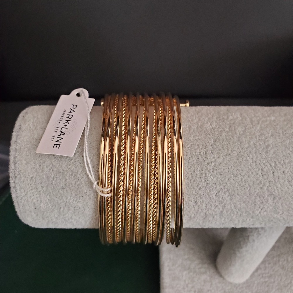 Park Lane FLAIR 19 Bangles Gathered into 1 Bracelet Gold Tone Textured & Smooth